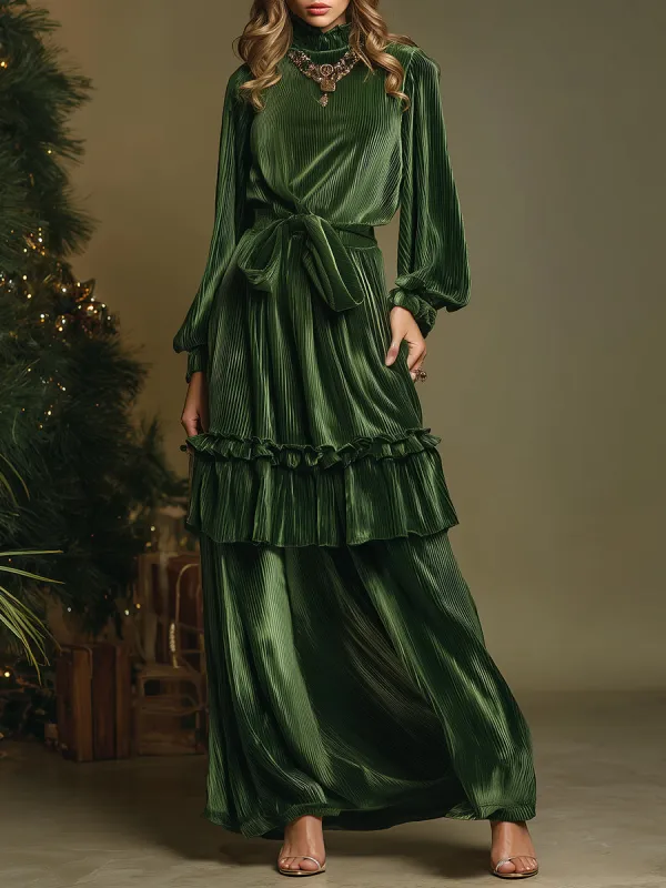 Fashionable And Elegant Ruffled Christmas Green Velvet Maxi Dress sold by Oyrosy