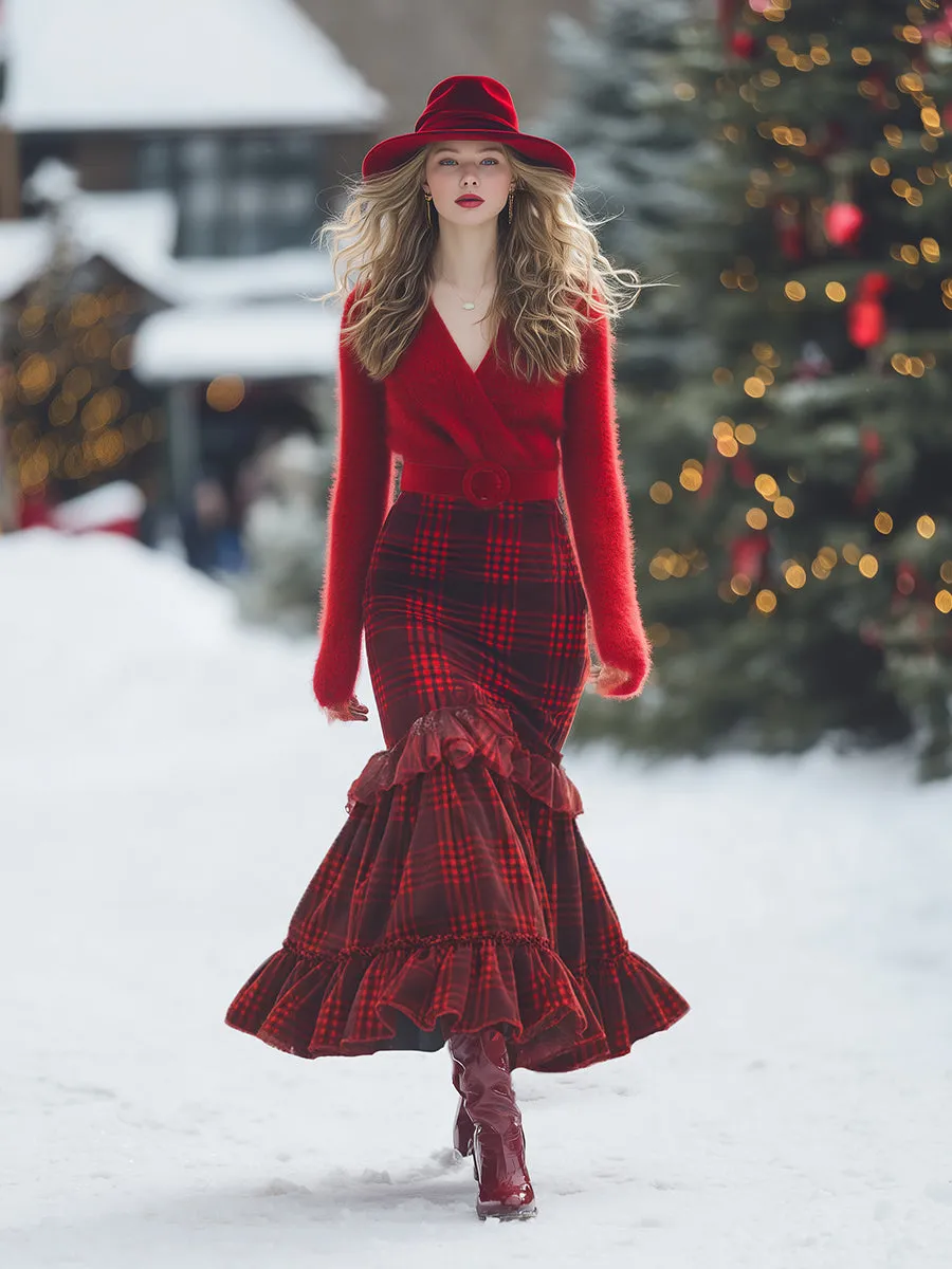 Elegant And Fashionable V-neck Red Sweater sold by Oyrosy product image thumbnail 2