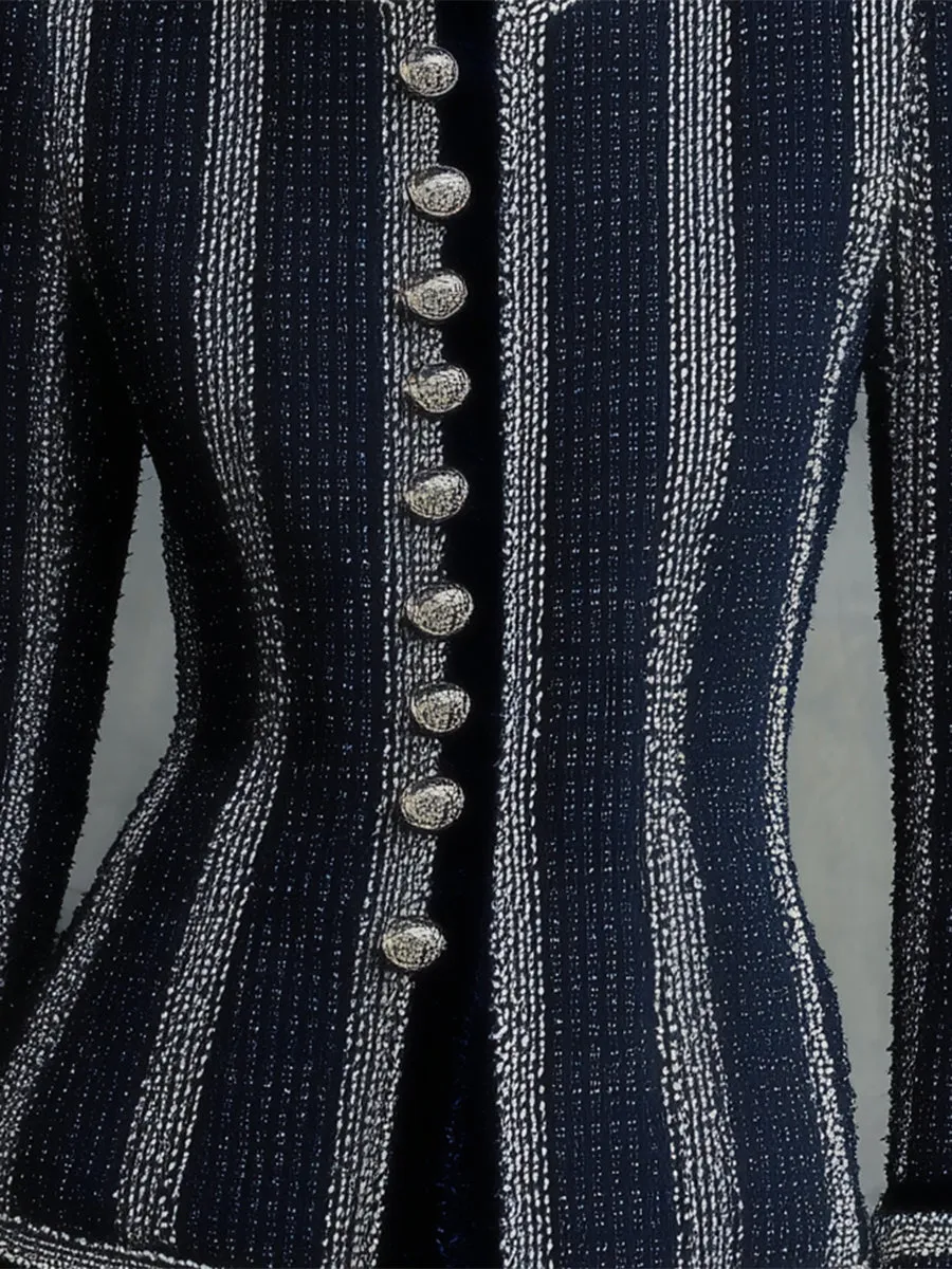 Fashionable Tweed Round Neck Splicing Web Button Jacket sold by Oyrosy product image thumbnail 3