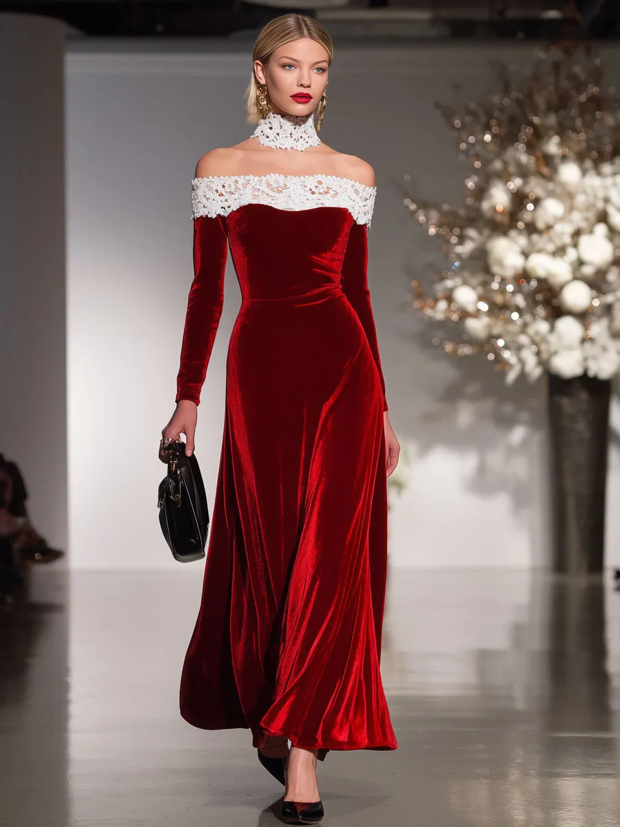 Elegant Velvet Lace Maxi Dress sold by Oyrosy product image thumbnail 4