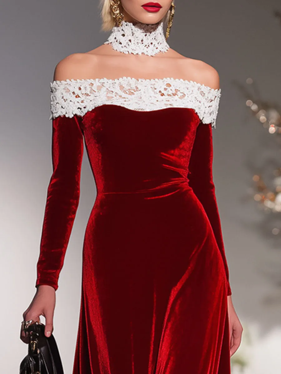 Elegant Velvet Lace Maxi Dress sold by Oyrosy product image thumbnail 2