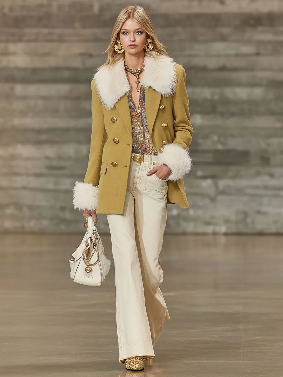 Lapel Faux Fur Collar Double-breasted Woolen Short Coat sold by Oyrosy product image thumbnail 4