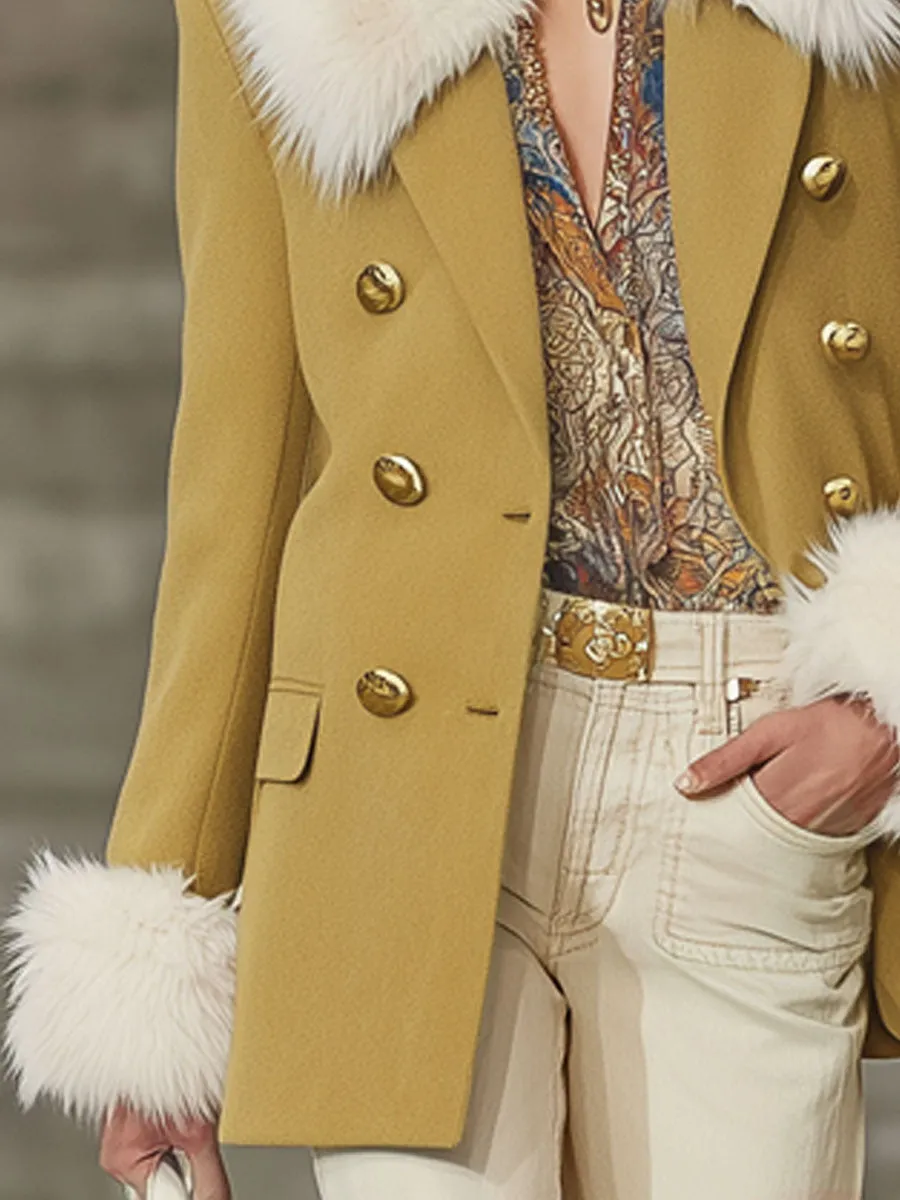 Lapel Faux Fur Collar Double-breasted Woolen Short Coat sold by Oyrosy product image thumbnail 3