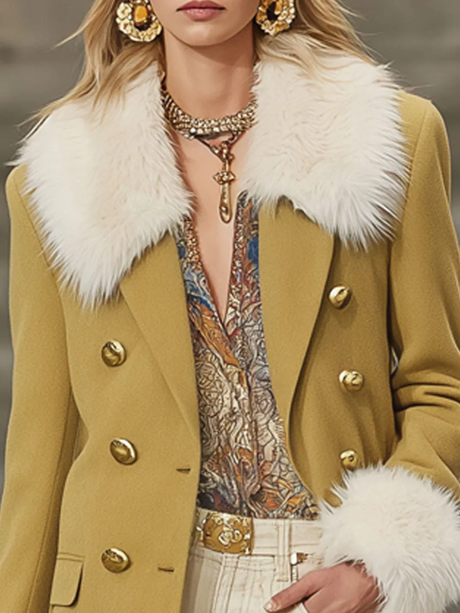 Lapel Faux Fur Collar Double-breasted Woolen Short Coat sold by Oyrosy product image thumbnail 2