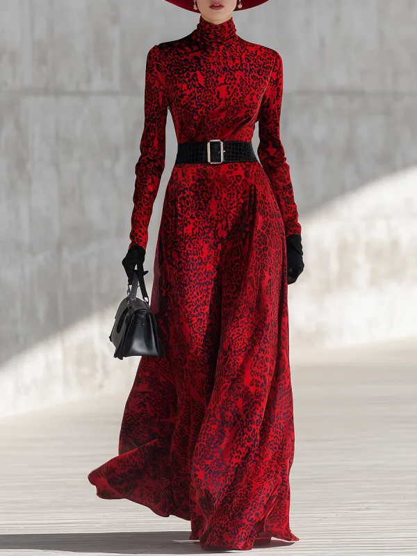 Vintage Leopard Print Stand Collar Long Sleeve Velvet Dress sold by Oyrosy