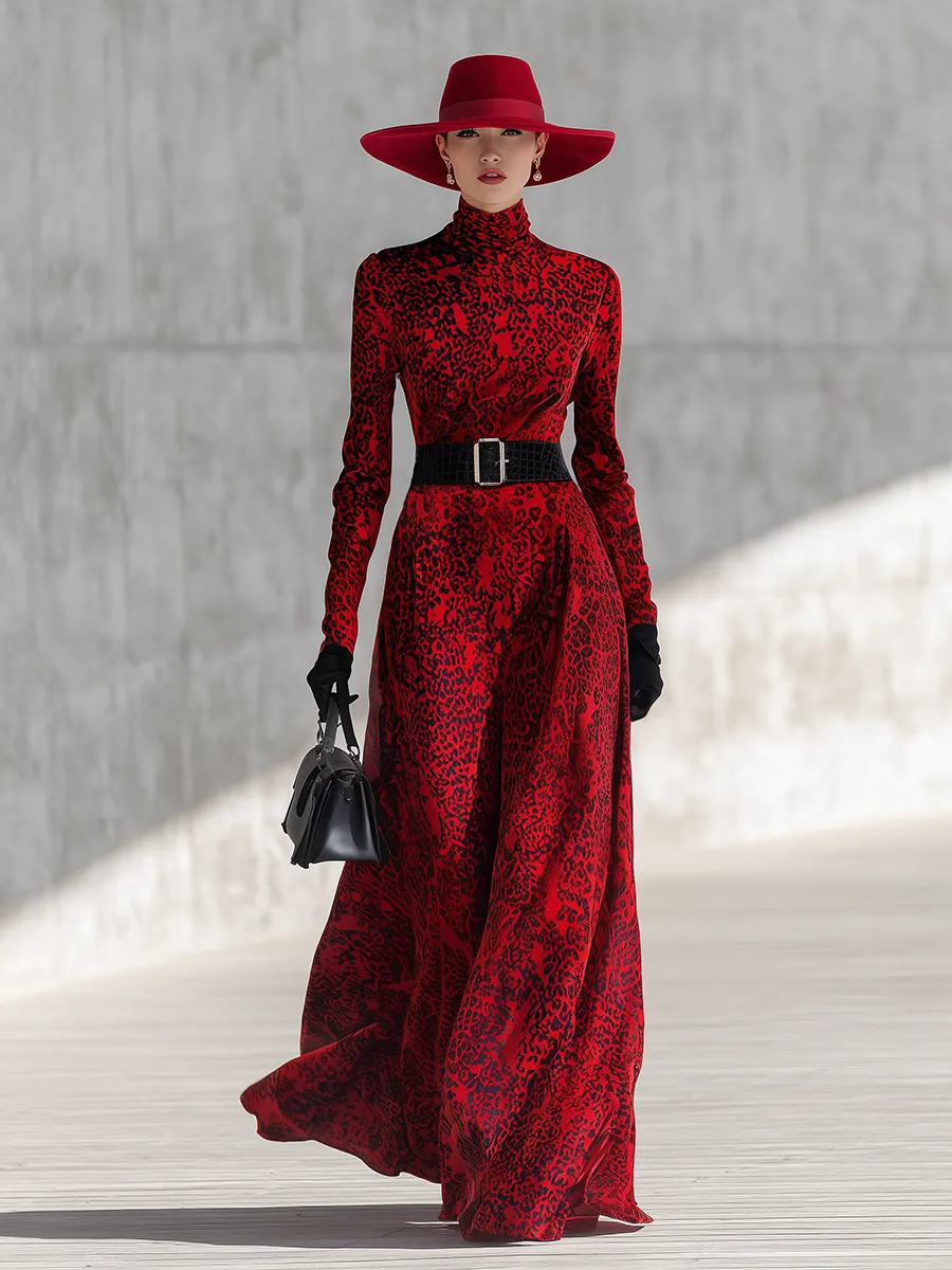 Vintage Leopard Print Stand Collar Long Sleeve Velvet Dress sold by Oyrosy product image thumbnail 2