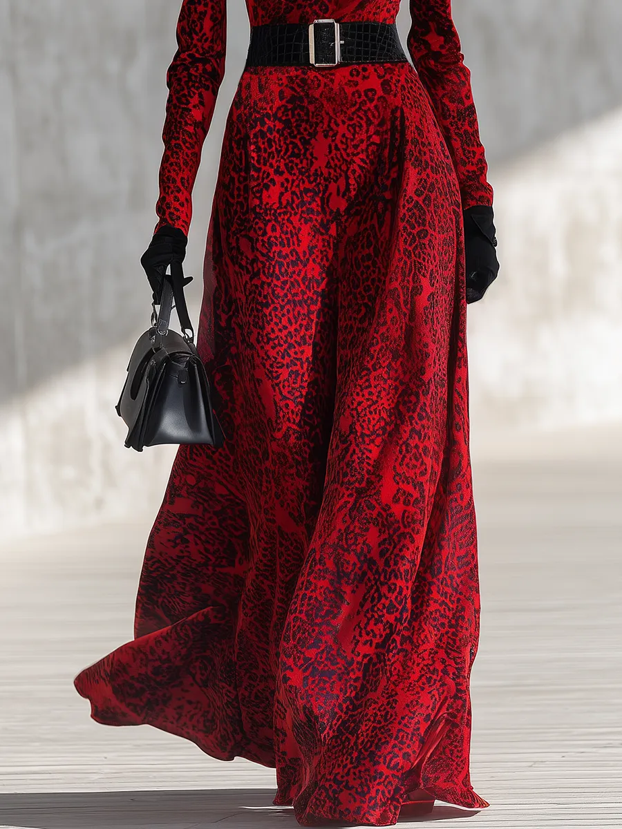 Vintage Leopard Print Stand Collar Long Sleeve Velvet Dress sold by Oyrosy product image thumbnail 3