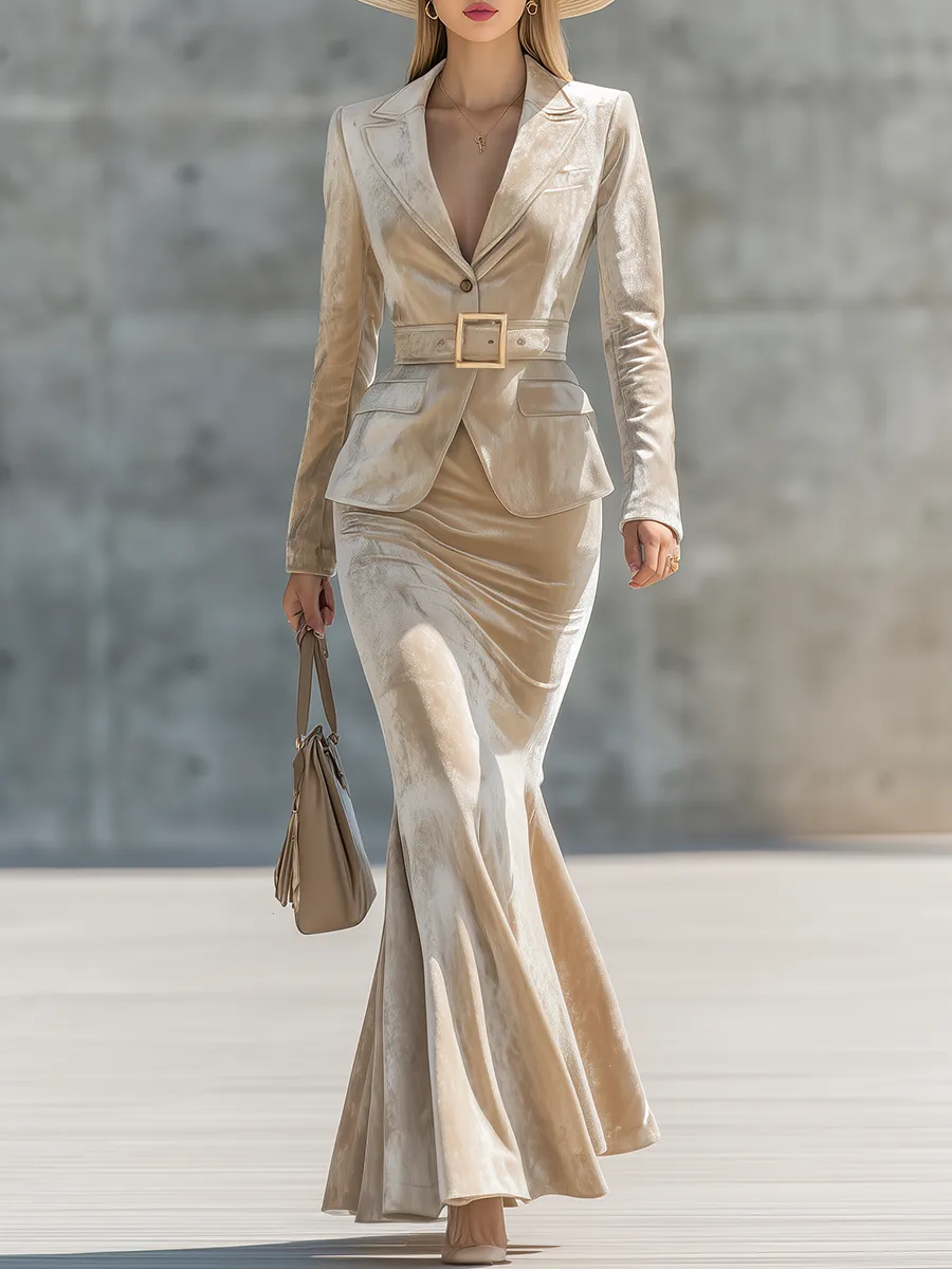 Vintage Elegant Velvet Blazer And Fishtail Skirt Set sold by Oyrosy