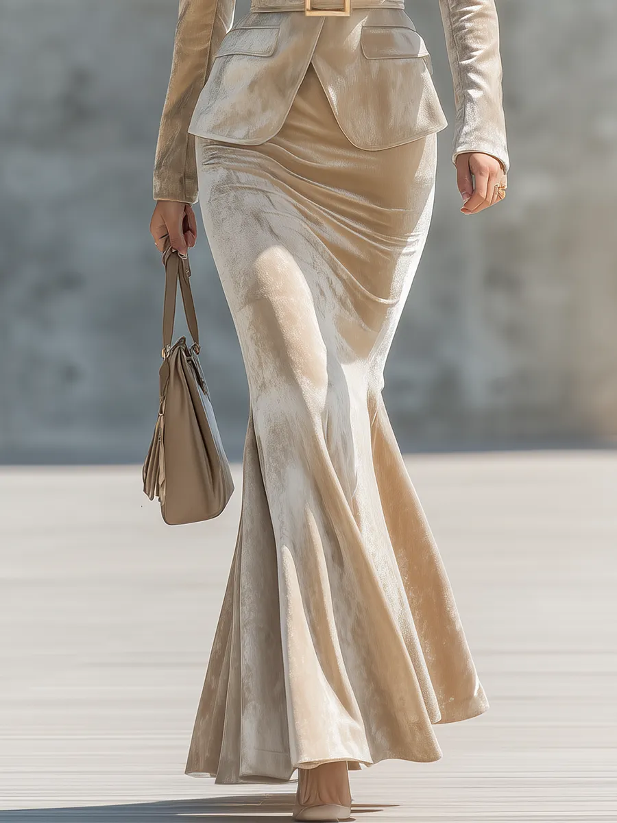 Vintage Elegant Velvet Blazer And Fishtail Skirt Set sold by Oyrosy product image thumbnail 4