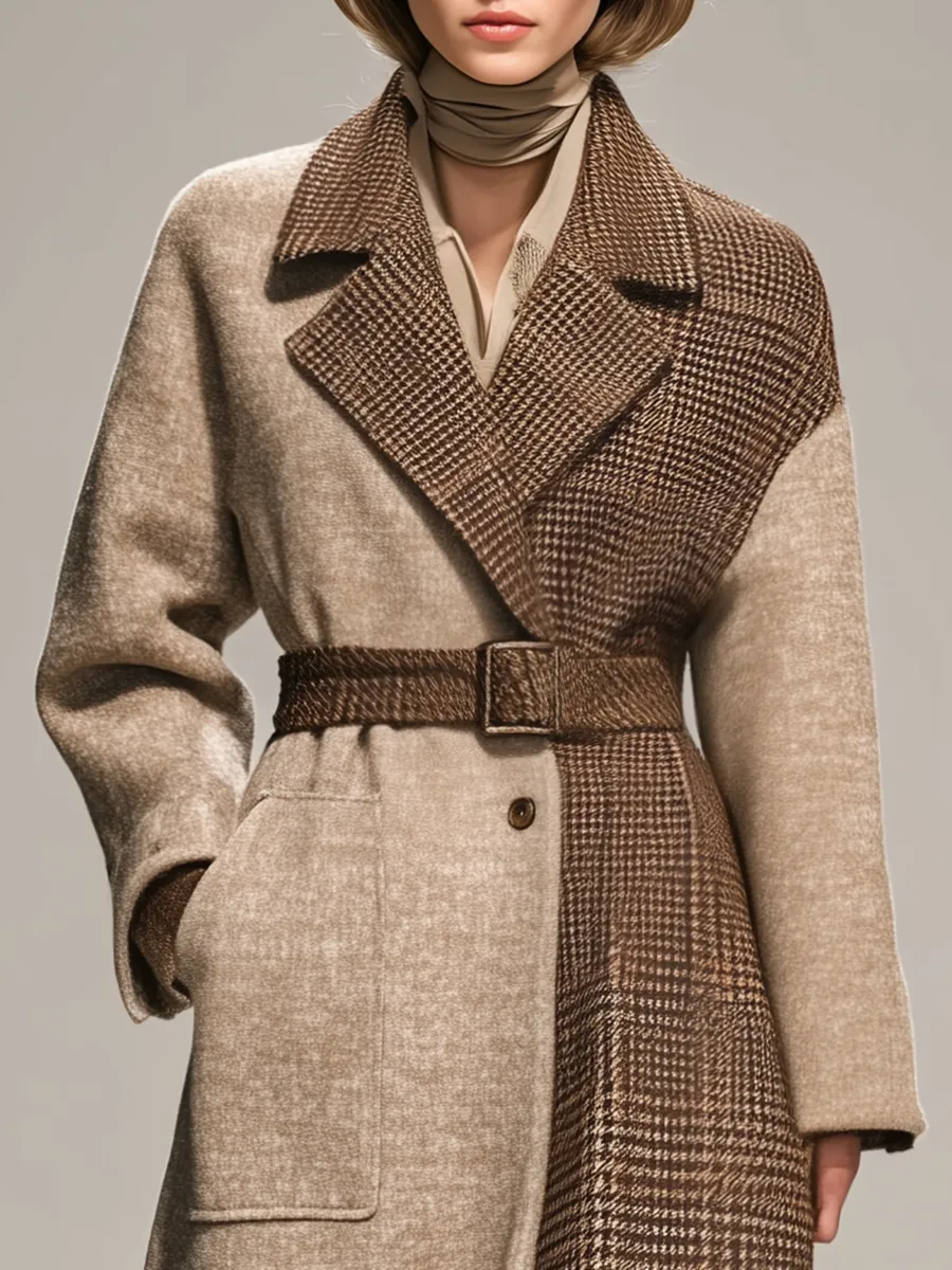 Retro Patchwork Plaid Long Coat sold by Oyrosy product image thumbnail 3