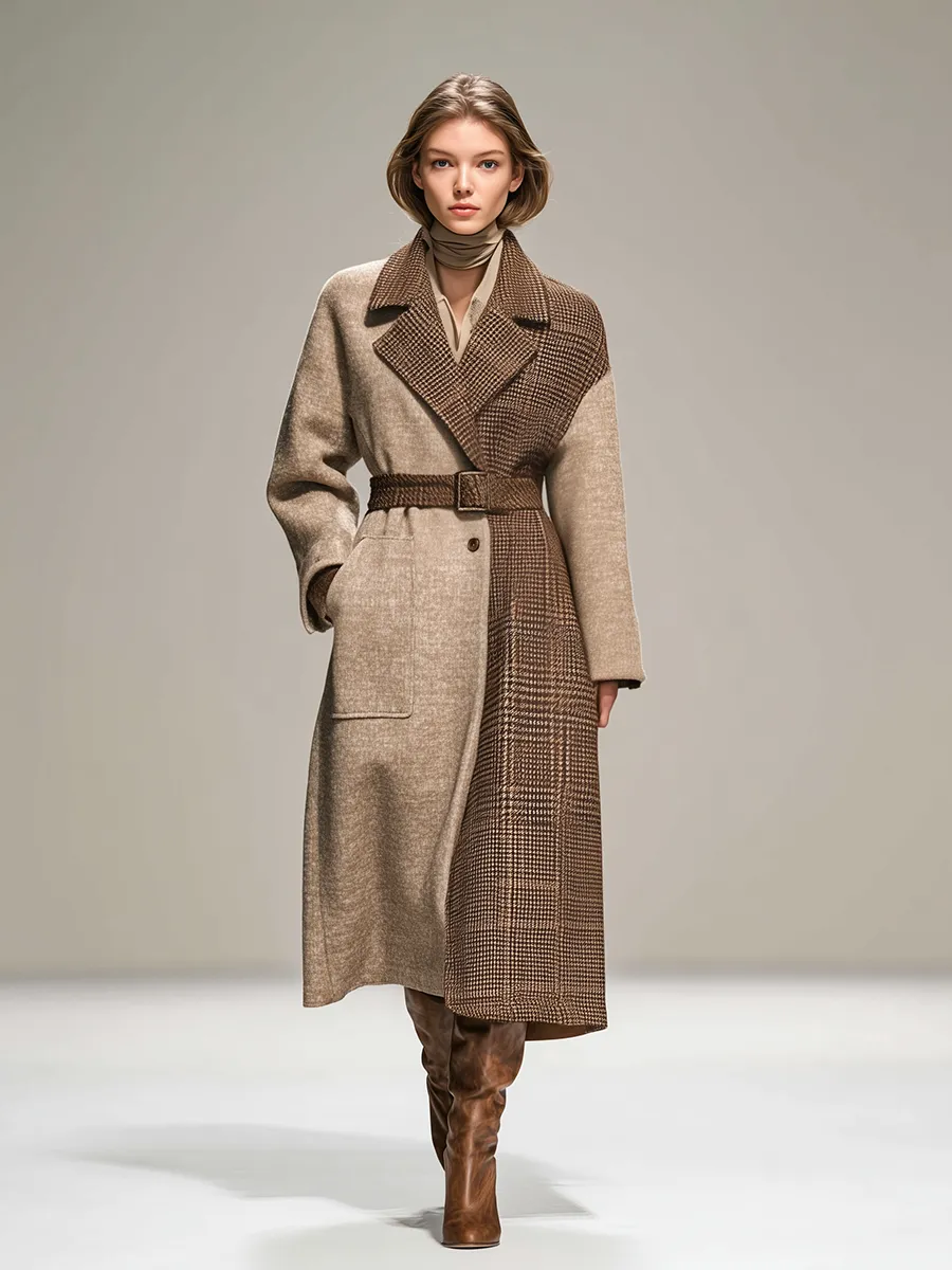 Retro Patchwork Plaid Long Coat sold by Oyrosy product image thumbnail 2