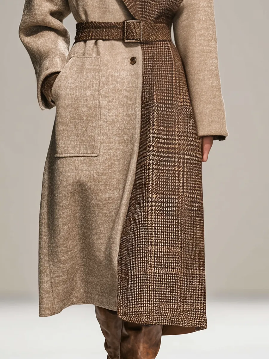 Retro Patchwork Plaid Long Coat sold by Oyrosy product image thumbnail 4