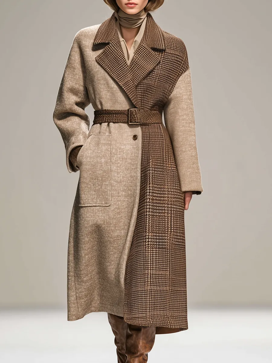 Retro Patchwork Plaid Long Coat sold by Oyrosy