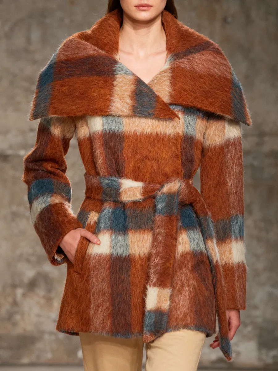 Retro Fashion Shawl Collar Plaid Coat sold by Oyrosy