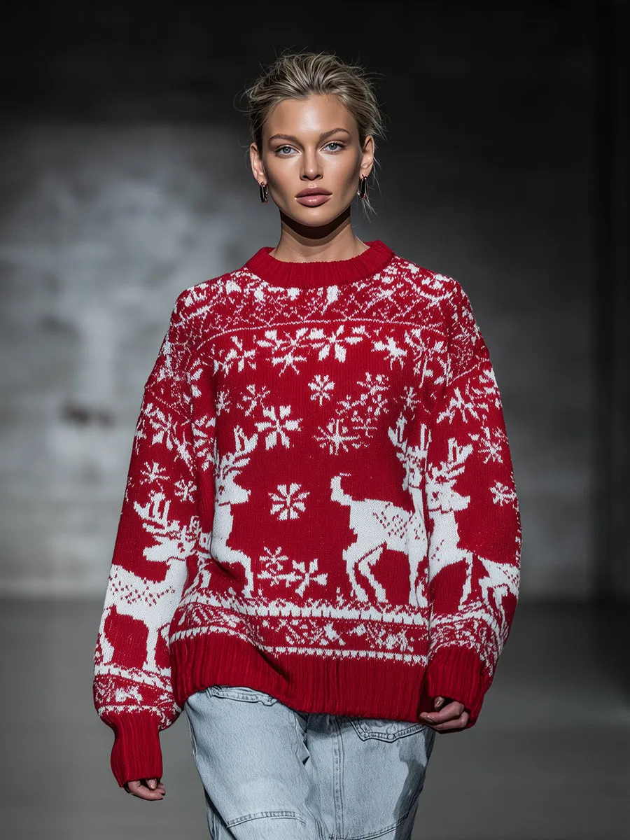 Christmas Element Round Neck Red Sweater sold by Oyrosy product image thumbnail 2