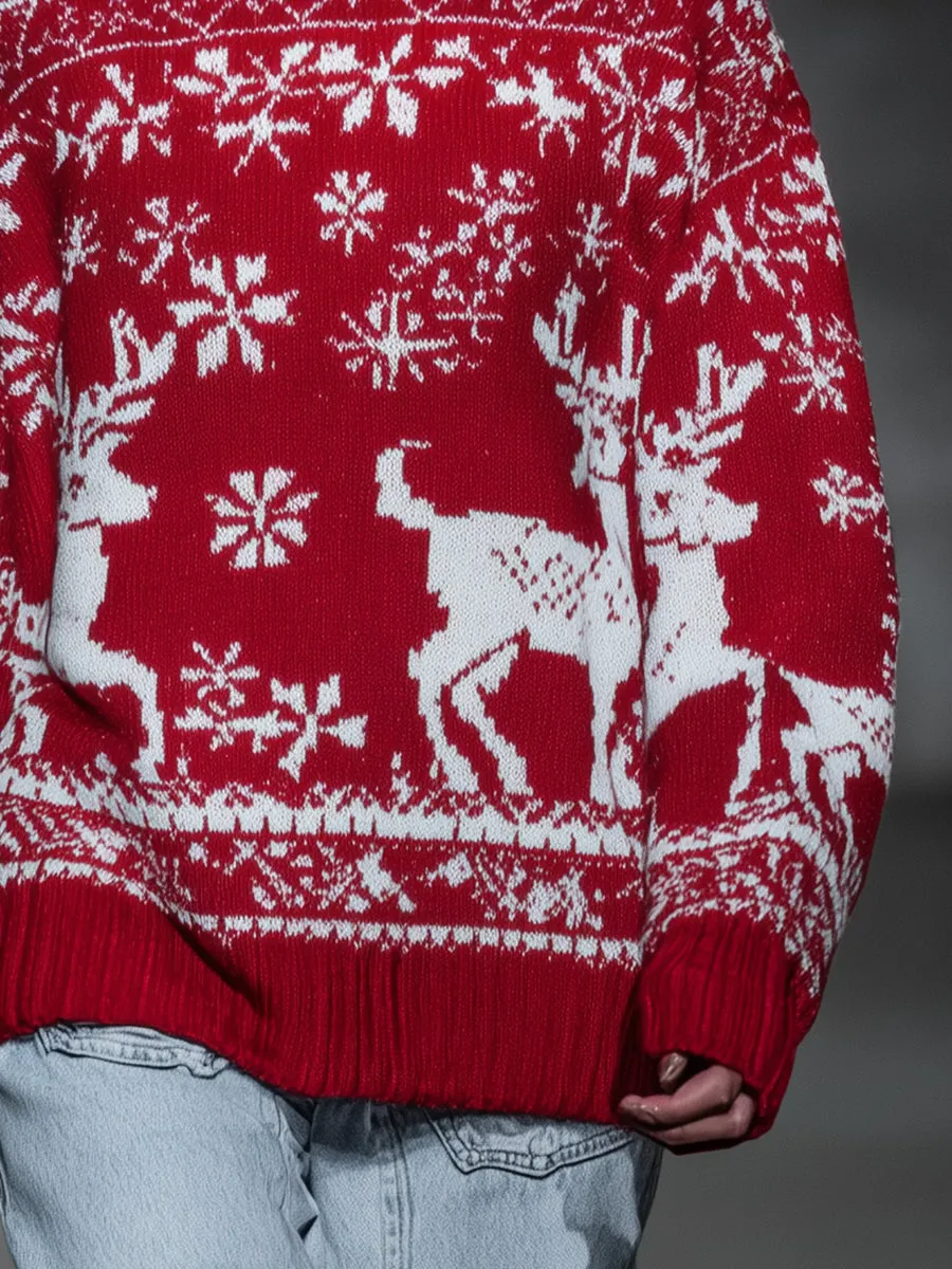 Christmas Element Round Neck Red Sweater sold by Oyrosy product image thumbnail 4