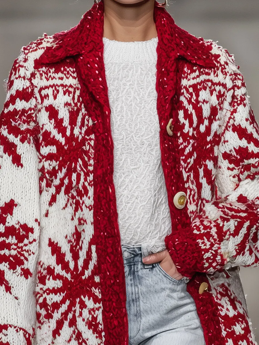 Christmas Snowflake Red Knitted Cardigan sold by Oyrosy product image thumbnail 3