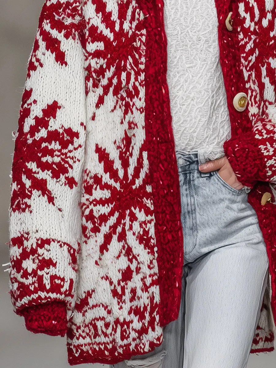 Christmas Snowflake Red Knitted Cardigan sold by Oyrosy product image thumbnail 4
