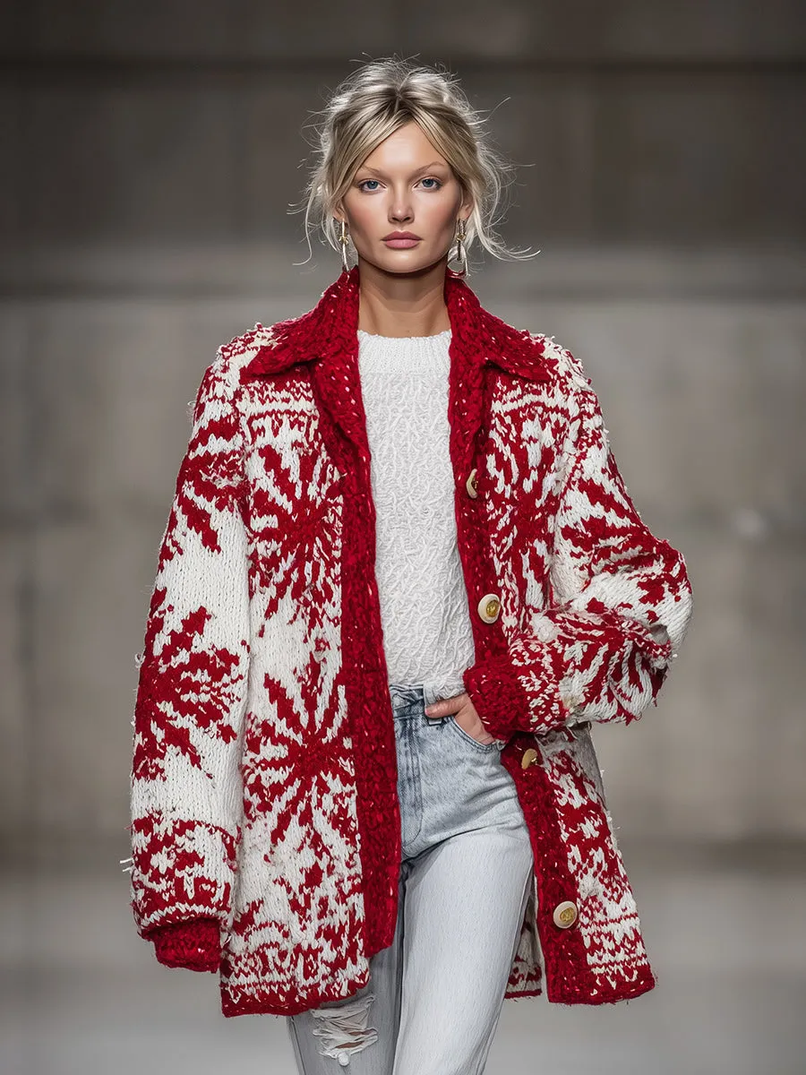 Christmas Snowflake Red Knitted Cardigan sold by Oyrosy product image thumbnail 2