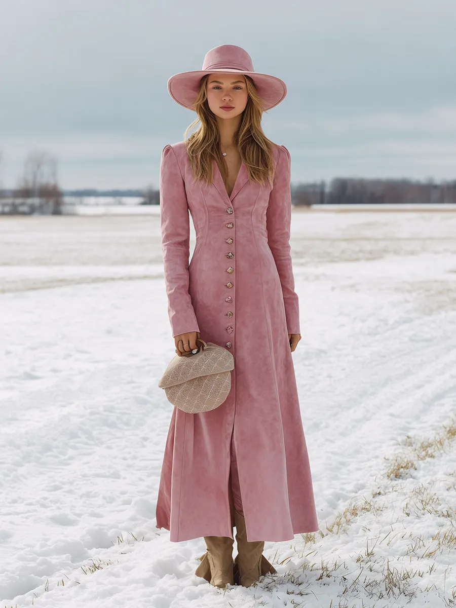 Western Pink Faux Suede Button-down Maxi Dress sold by Oyrosy product image thumbnail 2