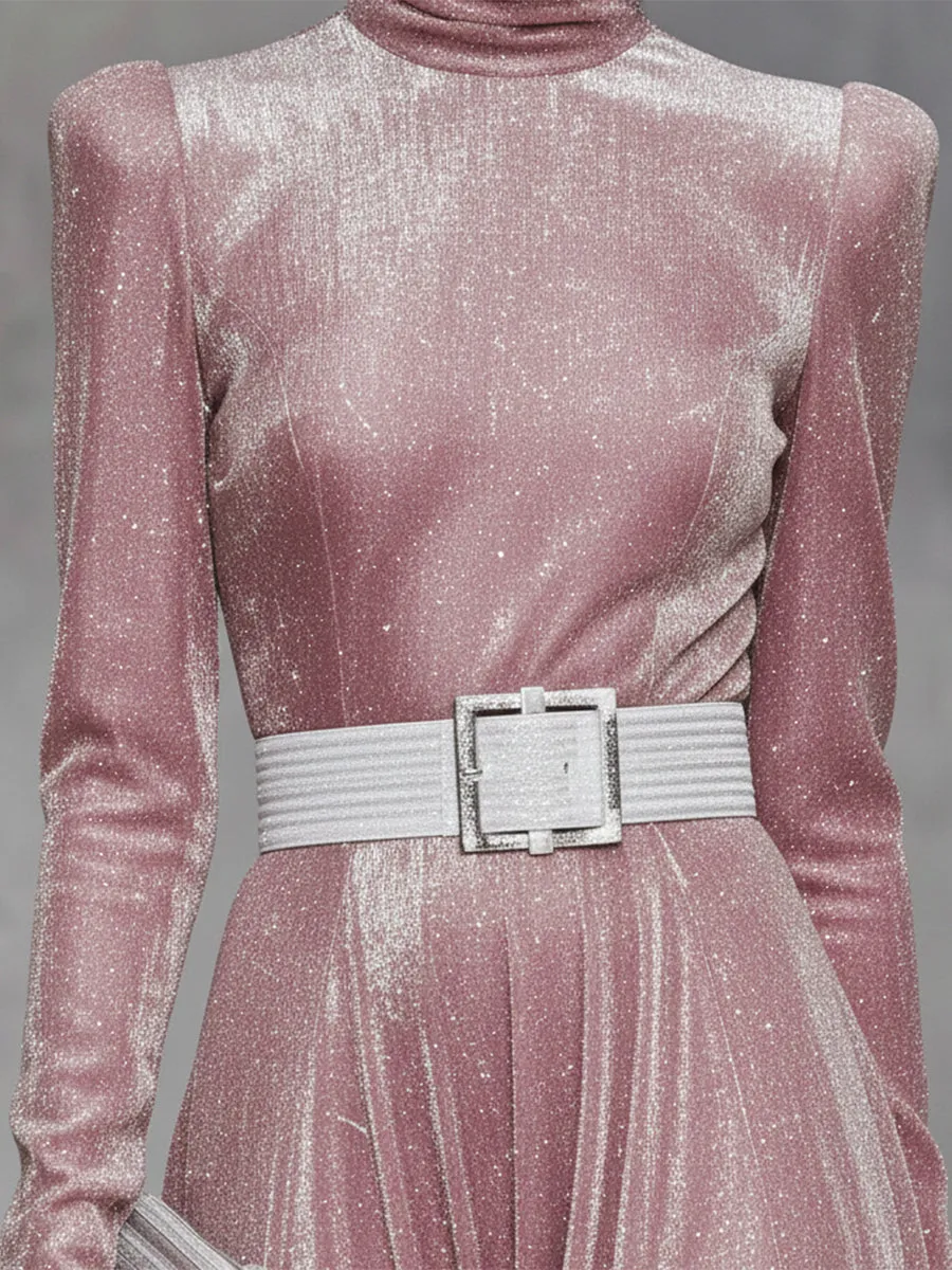 Fashion Pink Snowflake Gold High Collar Maxi Dress sold by Oyrosy product image thumbnail 4