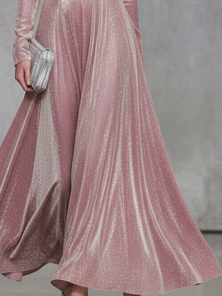 Fashion Pink Snowflake Gold High Collar Maxi Dress sold by Oyrosy product image thumbnail 3