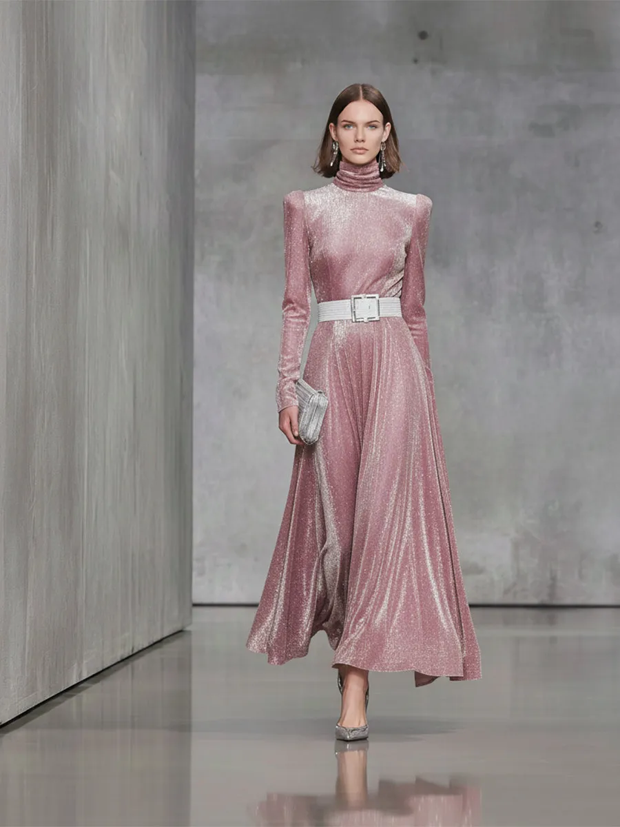 Fashion Pink Snowflake Gold High Collar Maxi Dress sold by Oyrosy product image thumbnail 2