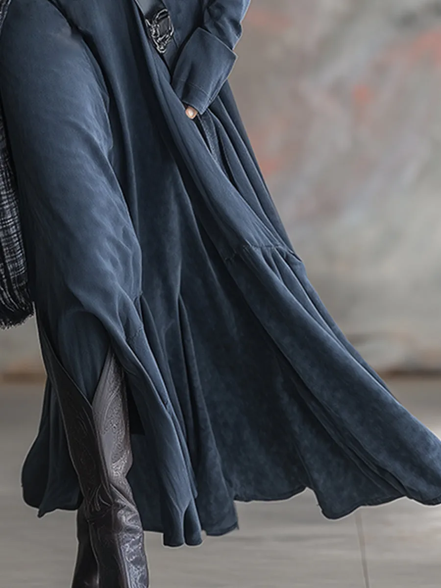 Vintage Western Embroidered Blue Faux Suede Half-Zip Maxi Dress sold by Oyrosy product image thumbnail 4