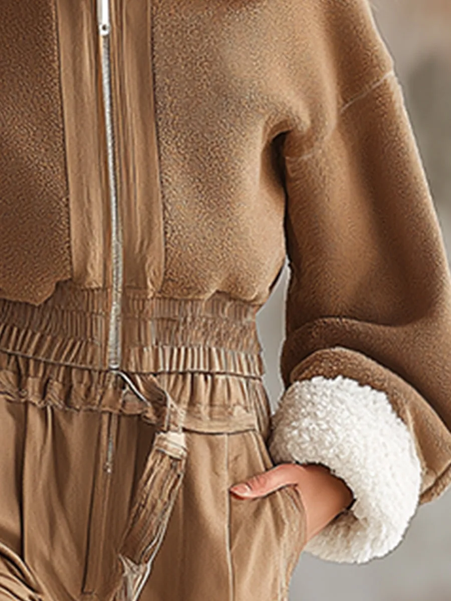 Stylish Urban Brown Polar Fleece Zip-Front Jacket sold by Oyrosy product image thumbnail 4