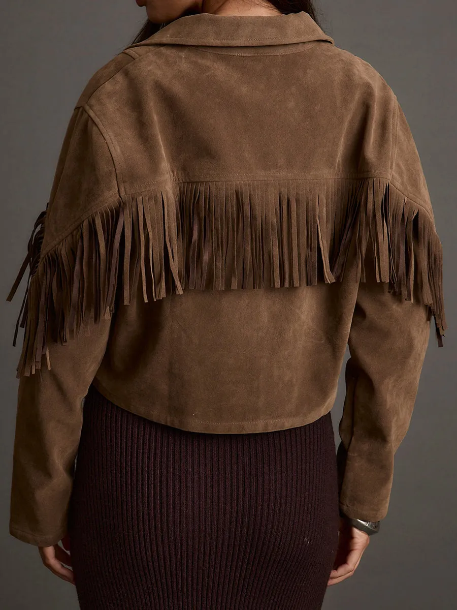Vintage Western Fringe Brown Faux Suede Cropped Jacket sold by Oyrosy product image thumbnail 2