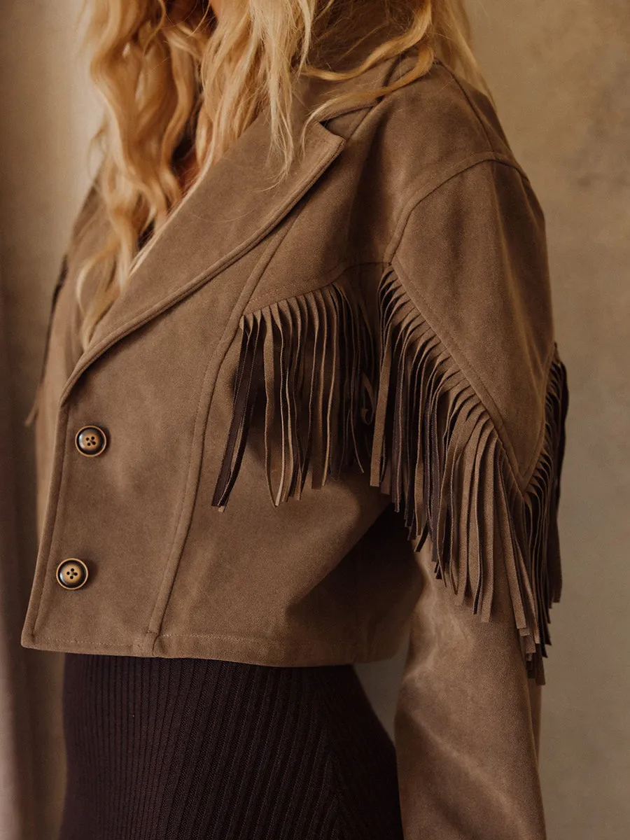 Vintage Western Fringe Brown Faux Suede Cropped Jacket sold by Oyrosy product image thumbnail 3