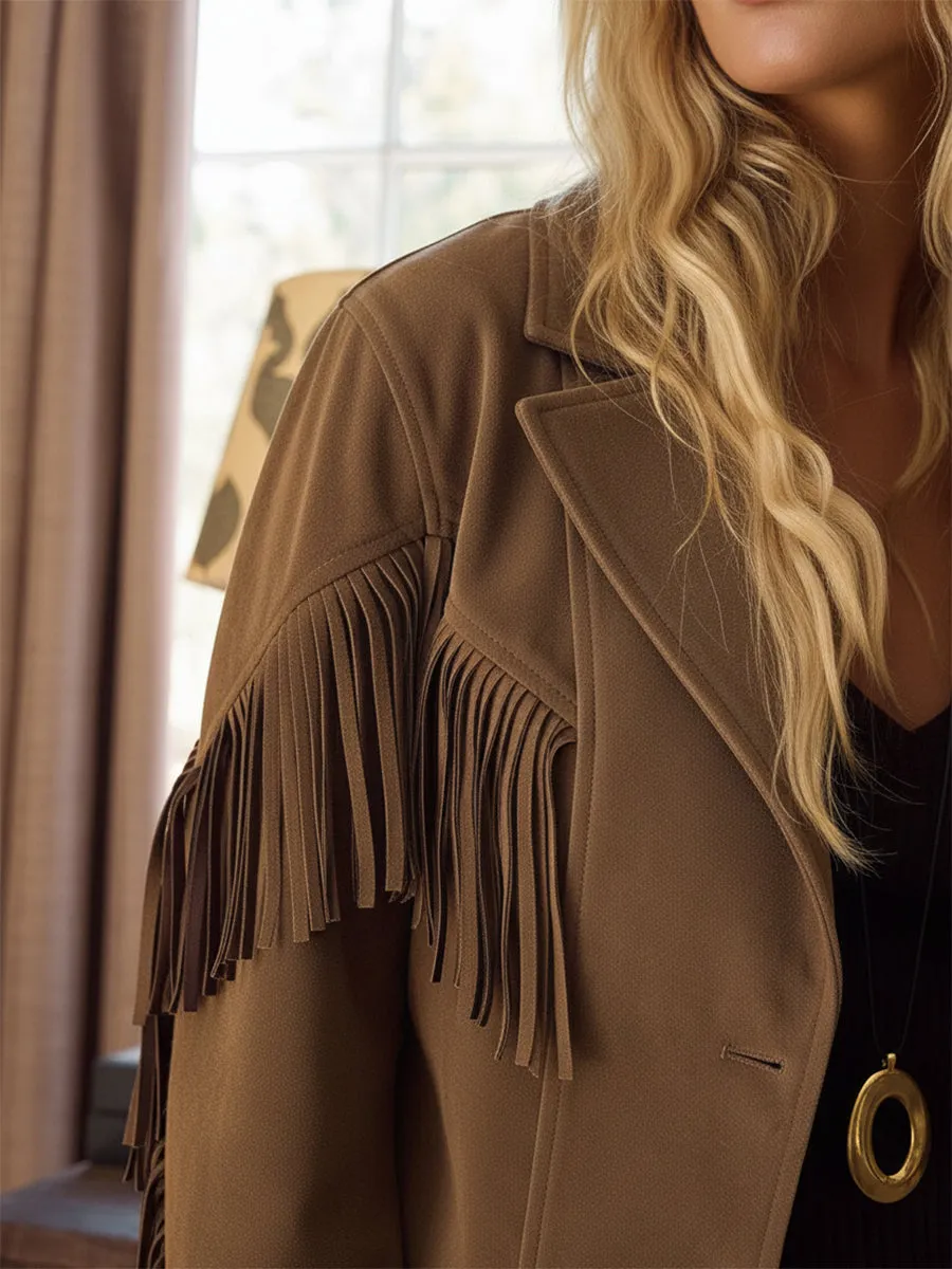 Vintage Western Fringe Brown Faux Suede Cropped Jacket sold by Oyrosy product image thumbnail 4