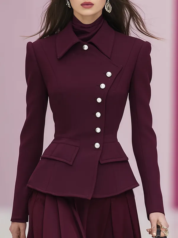 Elegant Lapel Buttoned Grapeseed Wool Blazer sold by Oyrosy