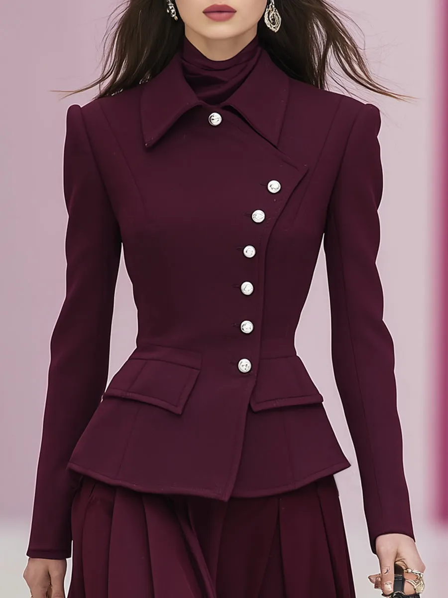 Elegant Lapel Buttoned Grapeseed Wool Blazer sold by Oyrosy