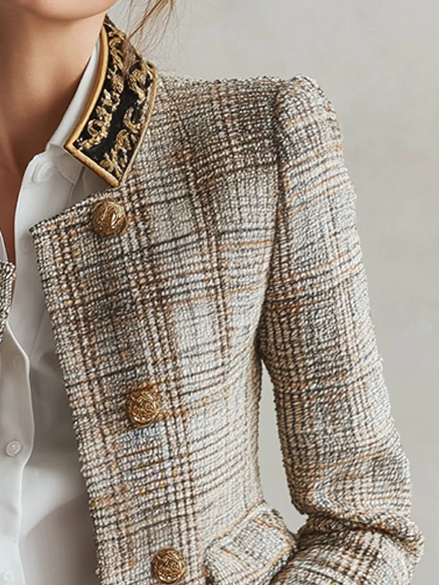 Fashion Check Tweed Double Breasted Jacket sold by Oyrosy product image thumbnail 3