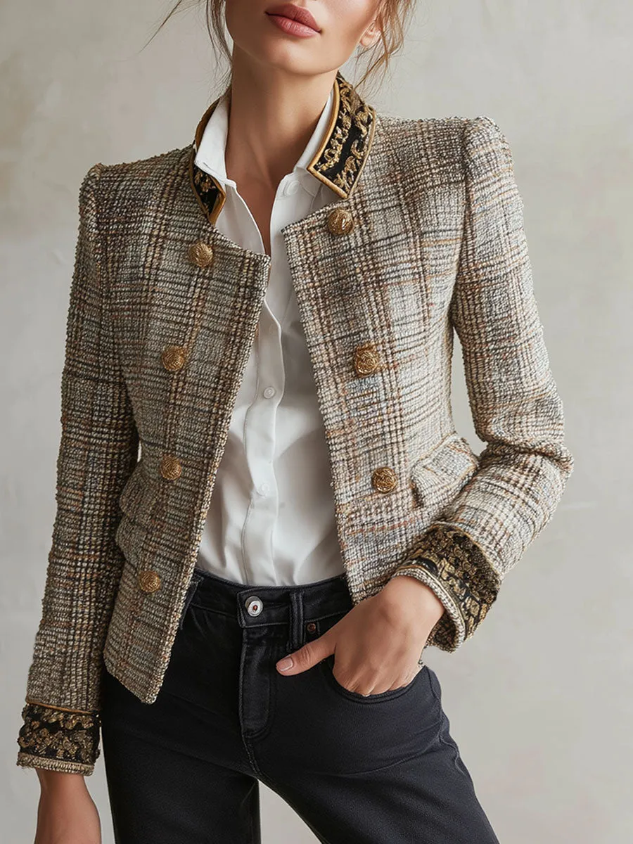 Fashion Check Tweed Double Breasted Jacket sold by Oyrosy