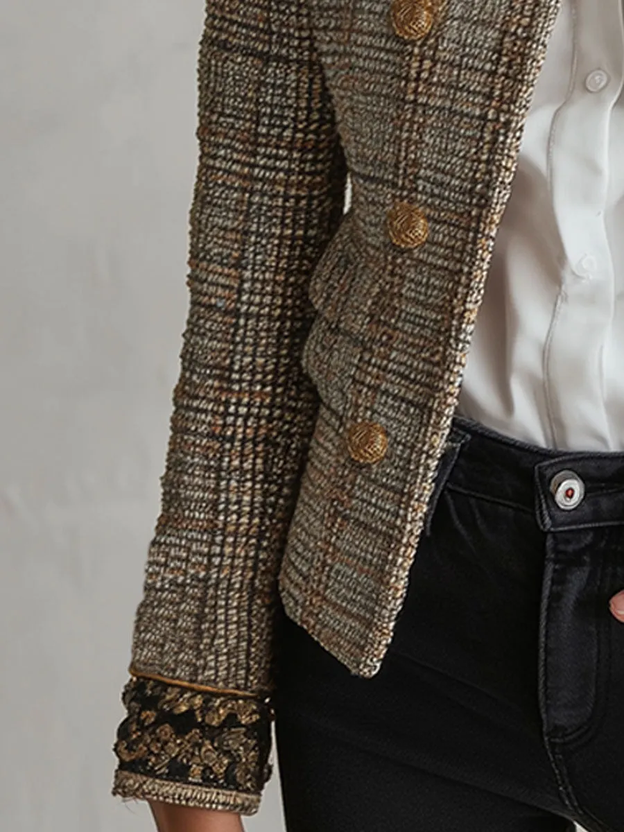 Fashion Check Tweed Double Breasted Jacket sold by Oyrosy product image thumbnail 4
