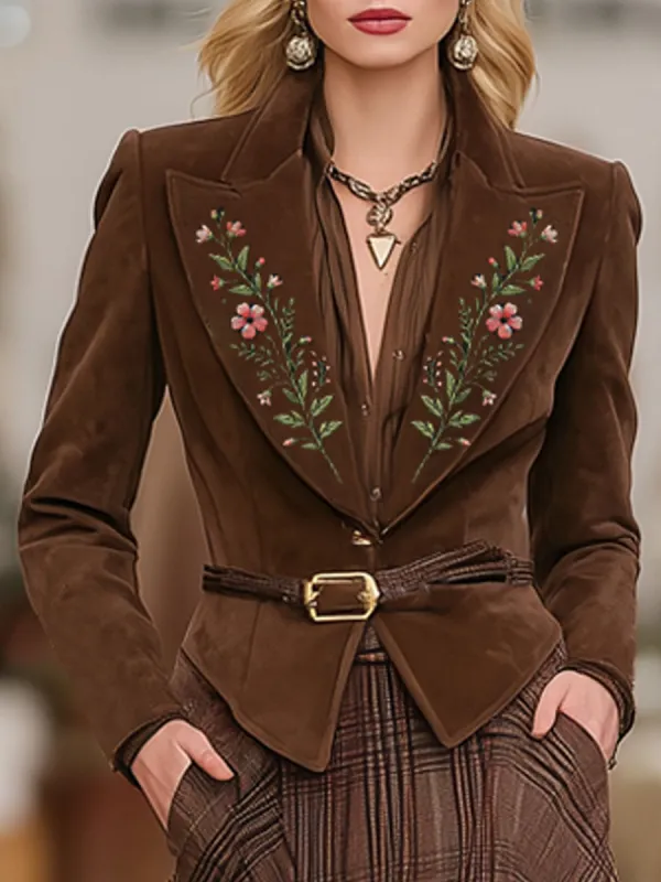 Retro Western Style Lapel Floral Embroidered Blazer sold by Oyrosy