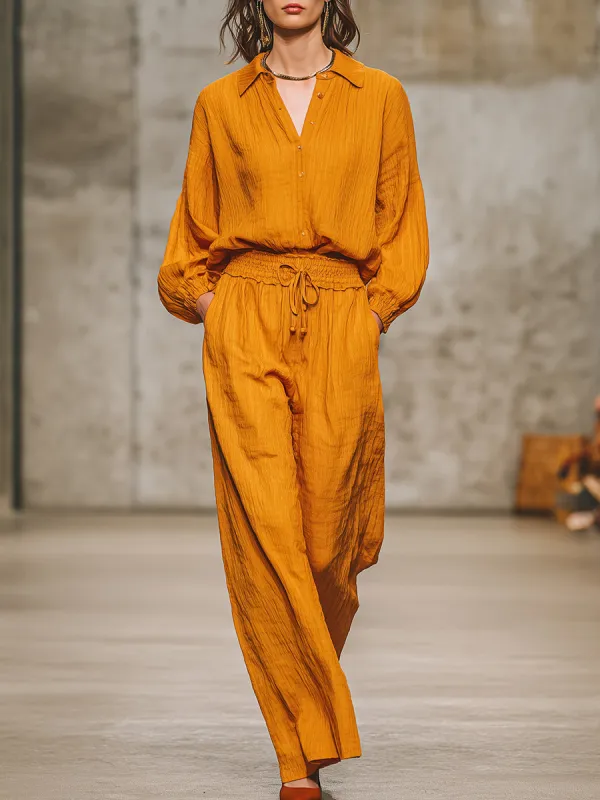 Casual Retro Orange Shirt And Pants Set sold by Oyrosy