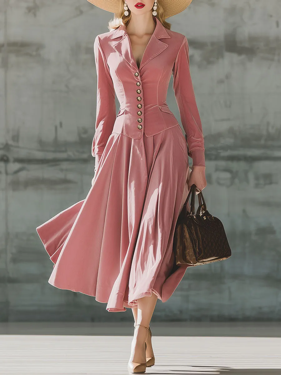 Fashion Retro Pink Velvet Lapel Top Skirt Set sold by Oyrosy