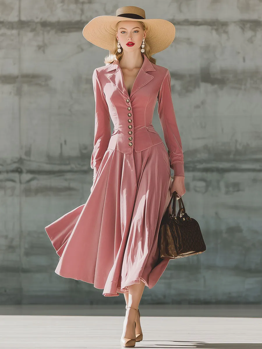 Fashion Retro Pink Velvet Lapel Top Skirt Set sold by Oyrosy product image thumbnail 2