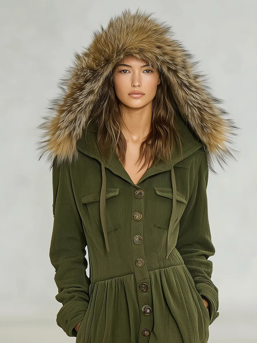 Vintage Fashion Faux Fur Hooded Maxi Dress sold by Oyrosy product image thumbnail 3