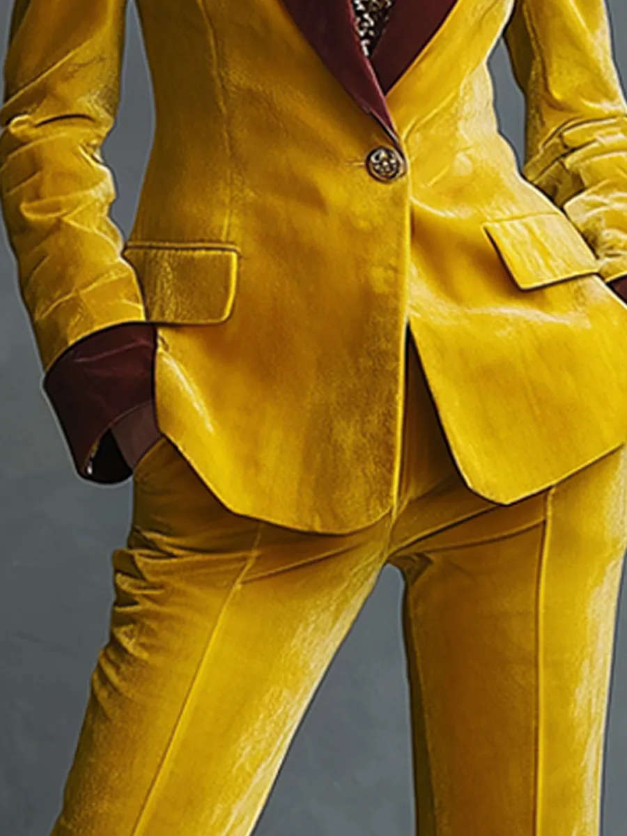Casual Retro Yellow Velvet Flared Pants sold by Oyrosy product image thumbnail 3