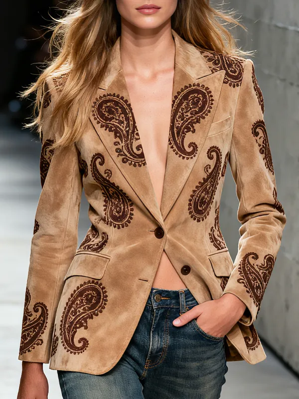 Vintage Paisley Print Faux Suede Blazer sold by Oyrosy