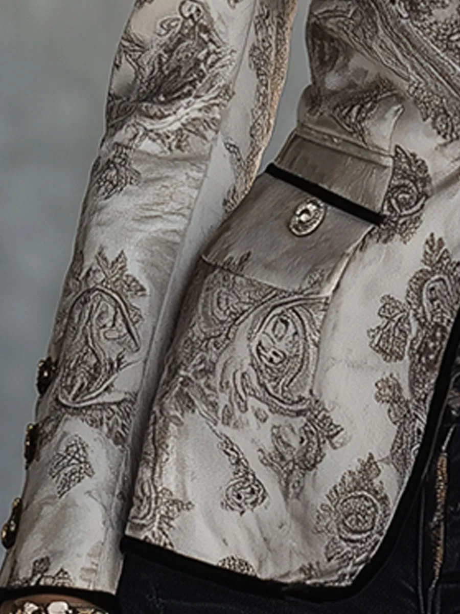 Vintage White Paisley Velvet Print Blazer sold by Oyrosy product image thumbnail 4