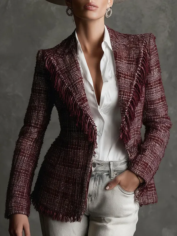 Vintage Red Tweed And Brushed Blazer sold by Oyrosy