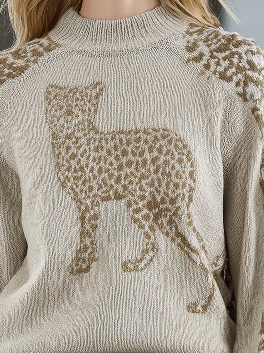 Fashionable Brown Leopard Print Pullover Sweater sold by Oyrosy product image thumbnail 3