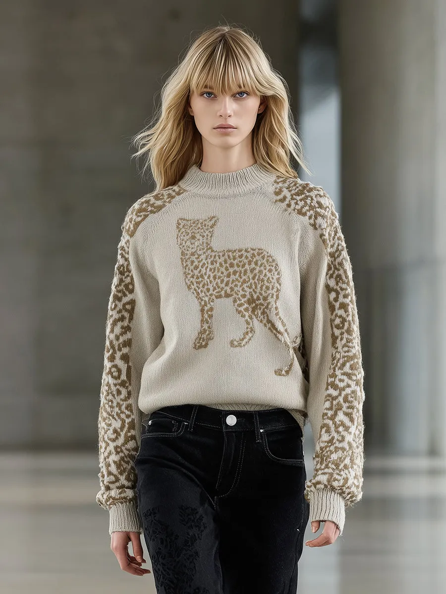 Fashionable Brown Leopard Print Pullover Sweater sold by Oyrosy product image thumbnail 2