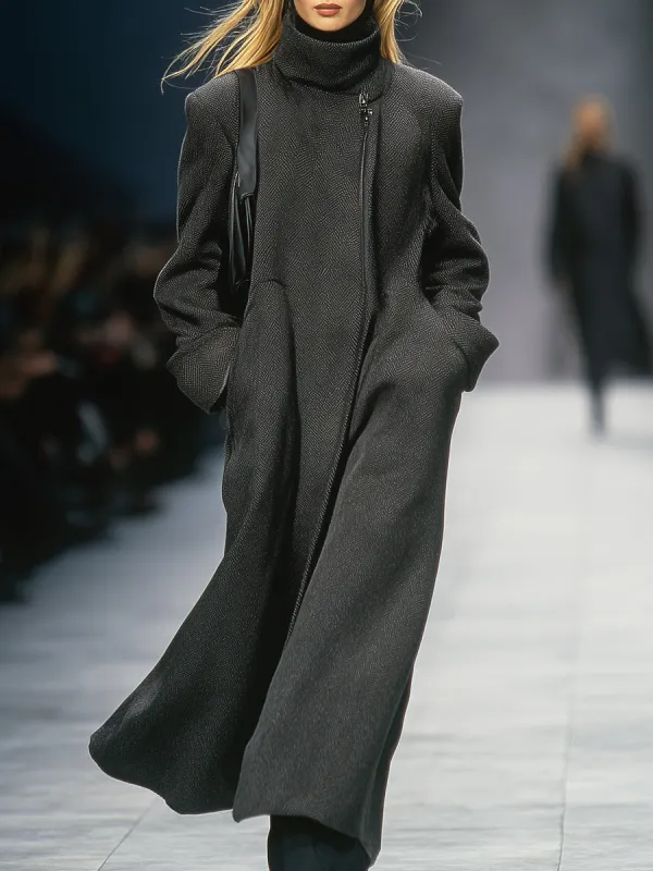 Casual Vintage Dark Grey Woolen Coat sold by Oyrosy