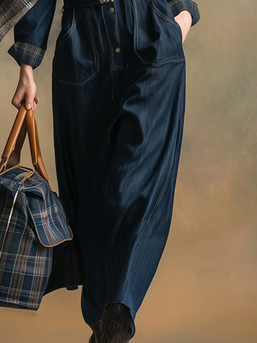 Retro Elegant Dark Blue Lapel Faux Denim Maxi Dress sold by Oyrosy product image thumbnail 4